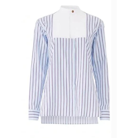 Rosetta Getty Tuxedo Shirt Women's 4 Blue White Long Sleeve High Neck Bib RTR - Picture 11 of 11